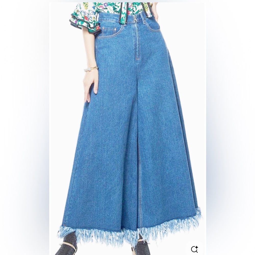 Gracia Wide-Leg high waisted Denim Pants fringe hem 1XL